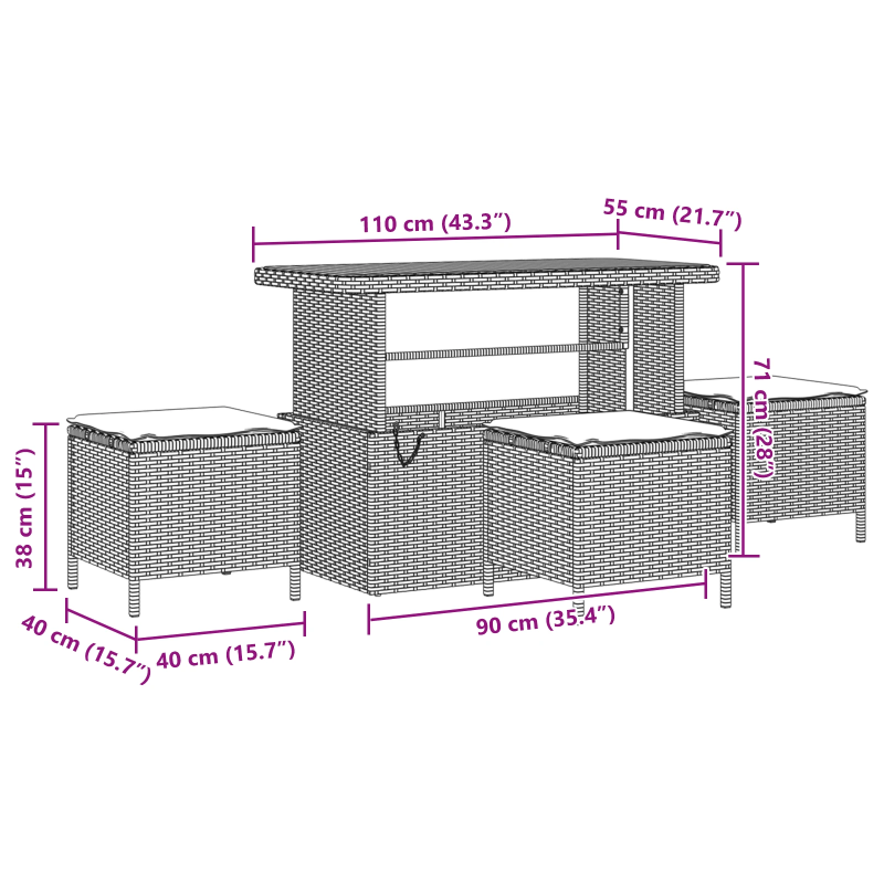 vidaXL Dārza dīvānu komplekts ar spilvenu 10 pcs Melna poliratāns