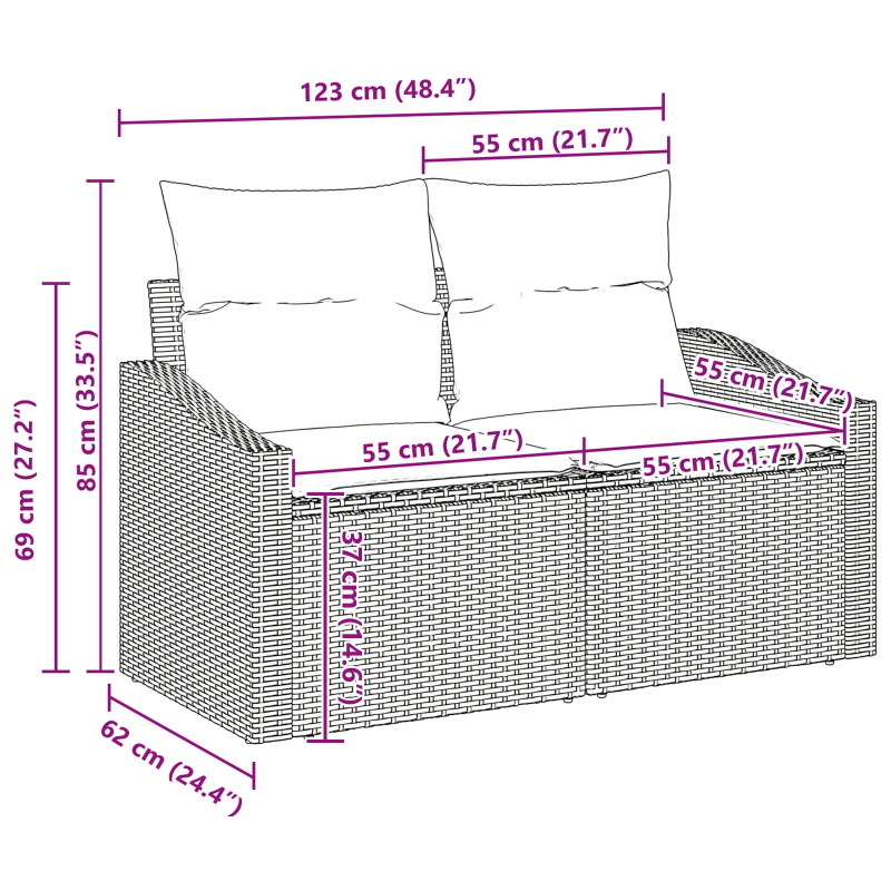 vidaXL Dārza dīvānu komplekts ar spilvenu 10 pcs Pelēka poliratāns