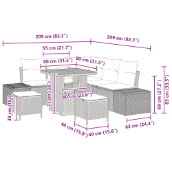 vidaXL Dārza dīvānu komplekts 8 pcs Melna Poliūtu rotangpalma