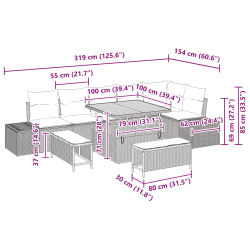 vidaXL Dārza dīvānu komplekts ar spilvenu 9 pcs Melna poliratāns