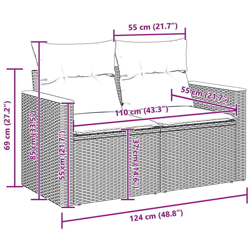 vidaXL Dārza dīvānu komplekts 9 pcs Bēša poliratāns
