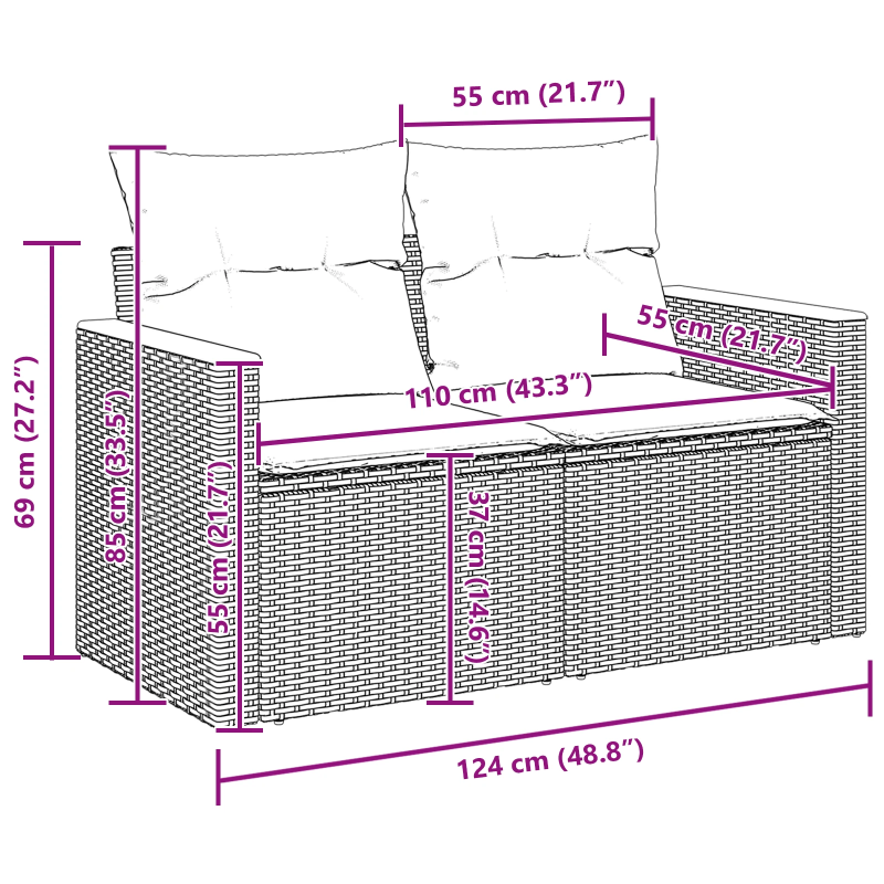vidaXL Dārza dīvānu komplekts 14 pcs Pelēka poliratāns