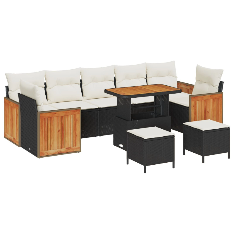 vidaXL Dārza dīvānu komplekts ar spilvenu 10 pcs Melna un krēmkrāsas