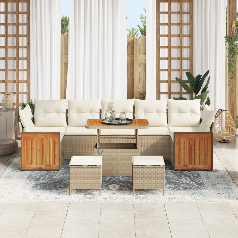 vidaXL Dārza dīvānu komplekts ar spilvenu 10 pcs bēša un krēmkrāsa