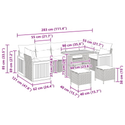 vidaXL Dārza dīvānu komplekts ar spilvenu 10 pcs Pelēka