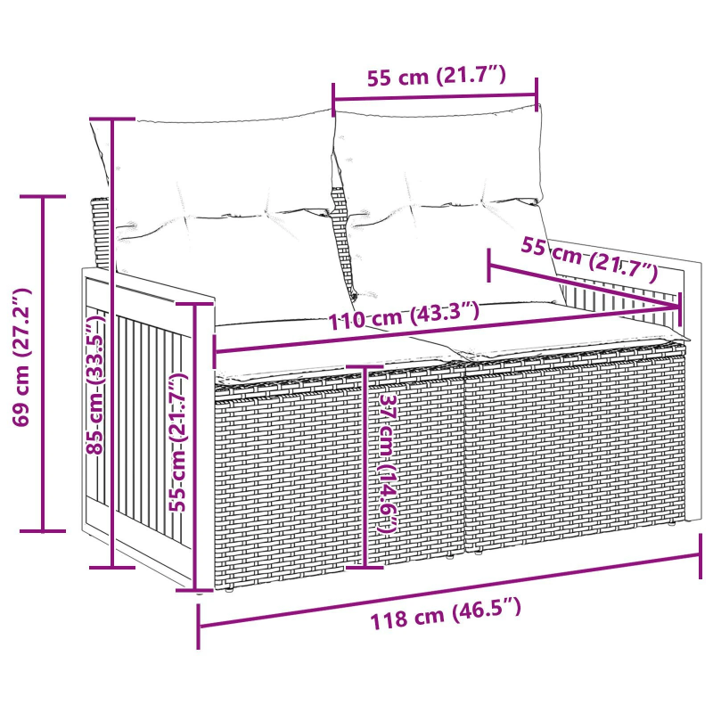 vidaXL Dārza dīvānu komplekts ar spilvenu 8 pcs Melna un krēmkrāsas