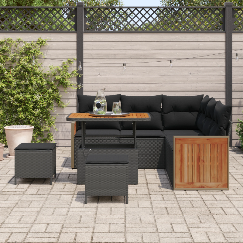 vidaXL Dārza dīvānu komplekts ar spilvenu 8 pcs Melna