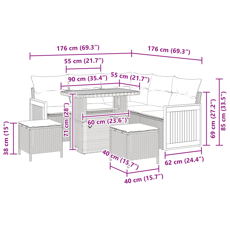 vidaXL Dārza dīvānu komplekts ar spilvenu 8 pcs bēša un gaiši pelēka