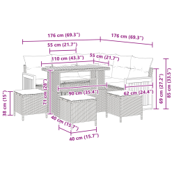 vidaXL Dārza dīvānu komplekts ar spilvenu 9 pcs bēša un krēmkrāsa