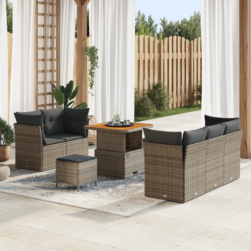 vidaXL Dārza dīvānu komplekts ar spilvenu ar uzglabāšanu 8 pcs Pelēka