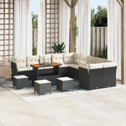 vidaXL Dārza dīvānu komplekts ar spilvenu 13 pcs Melna un krēmkrāsas