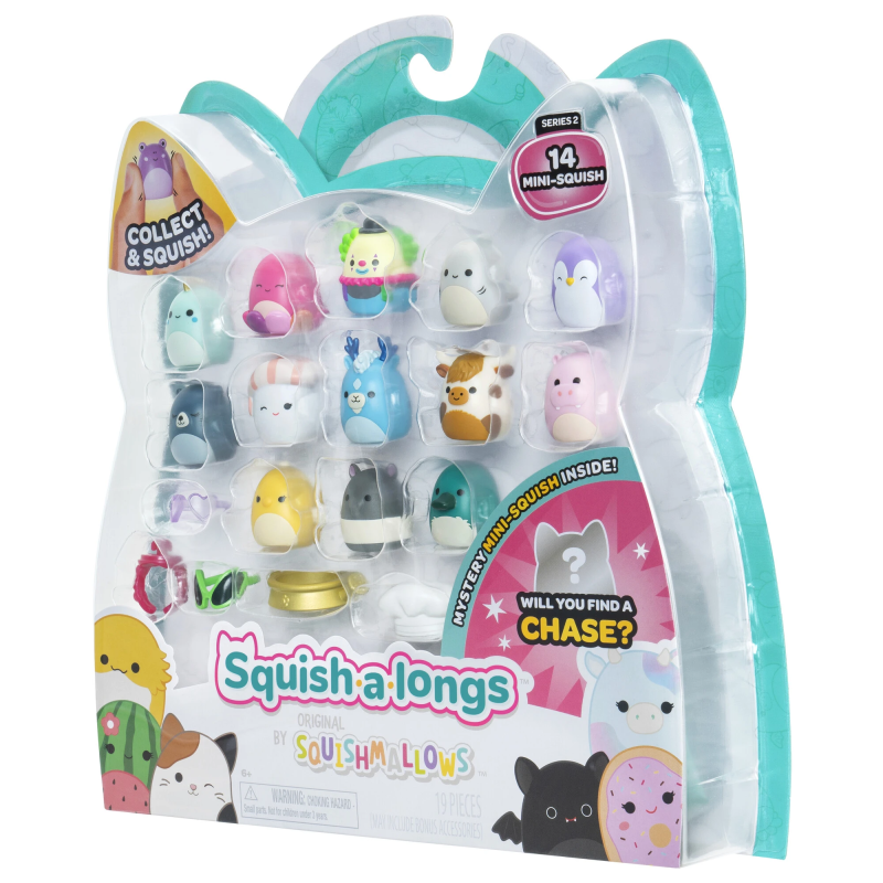 SQUISHMALLOWS SQUISH-A-LONGS figūriņas, 14 gab., 2,5 cm
