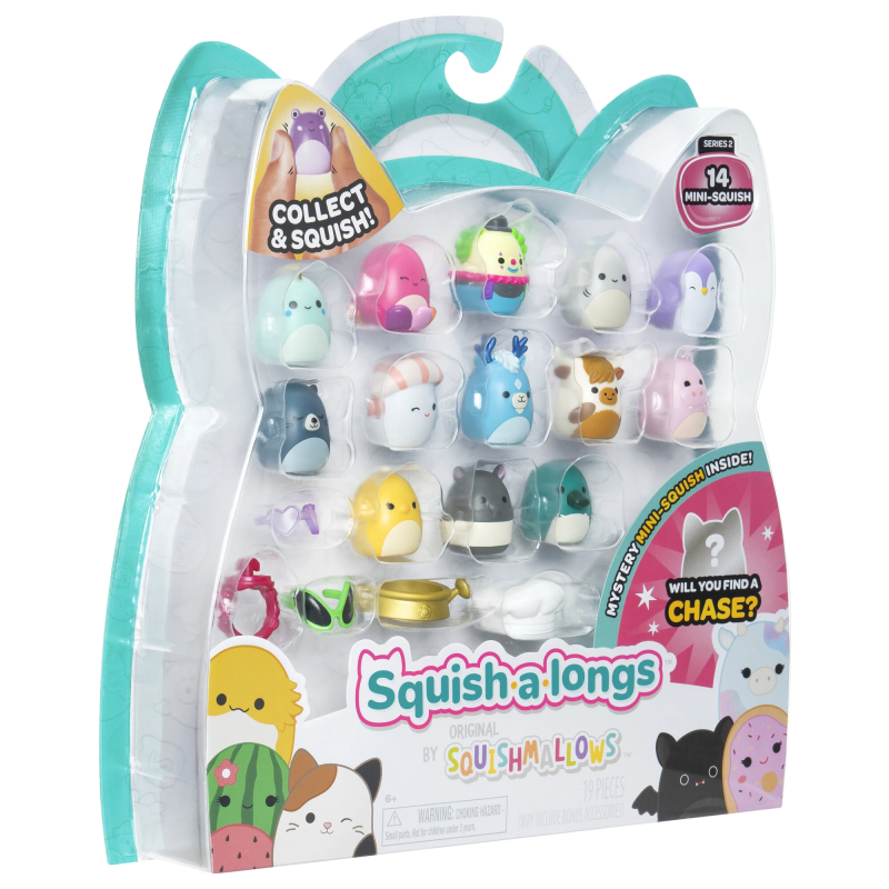 SQUISHMALLOWS SQUISH-A-LONGS figūriņas, 14 gab., 2,5 cm