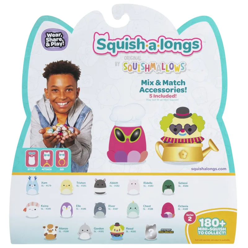 SQUISHMALLOWS SQUISH-A-LONGS Herojai, 14 vnt., 2,5 cm