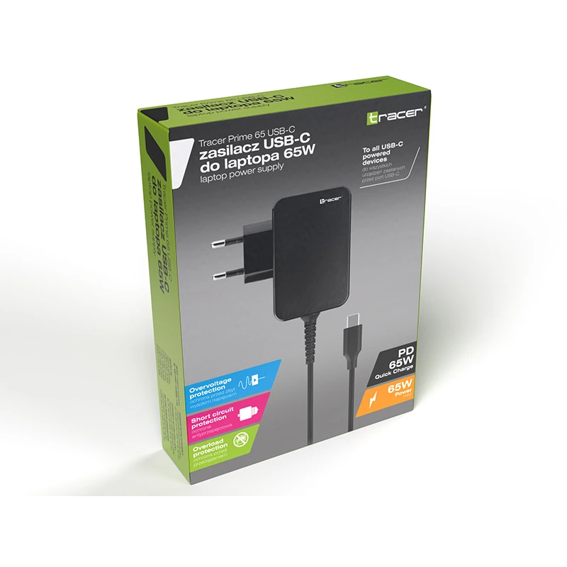 Tracer 47201 Prime 65W USB-C klēpjdatora lādētājs