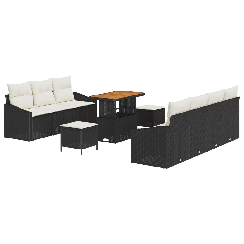 vidaXL Dārza dīvānu komplekts ar spilvenu 10 pcs Melns un Krēmkrāsa