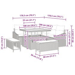 vidaXL Dārza dīvānu komplekts ar spilvenu ar uzglabāšanu 8 pcs Pelēka