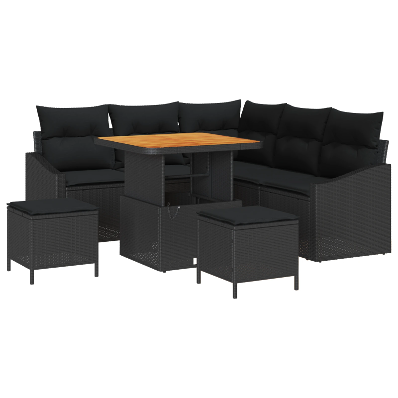 vidaXL Dārza dīvānu komplekts ar spilvenu ar uzglabāšanu 8 pcs Melna