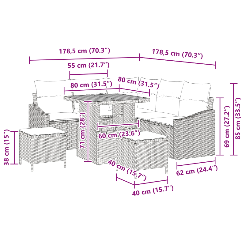 vidaXL Dārza dīvānu komplekts ar spilvenu 8 pcs Bēša un gaiši pelēka