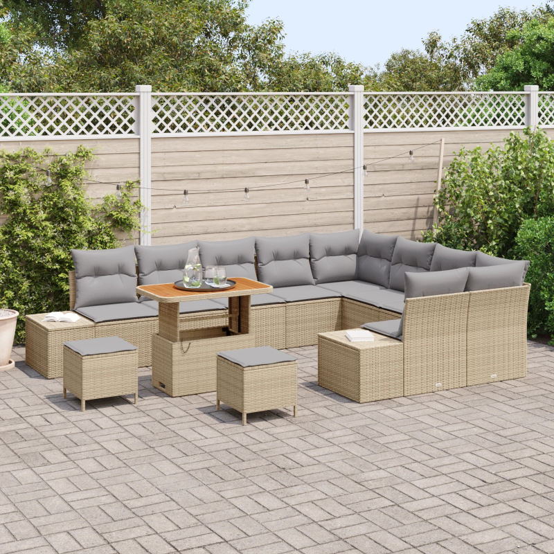 vidaXL Dārza dīvānu komplekts ar spilvenu 12 pcs Bēša un gaiši pelēka