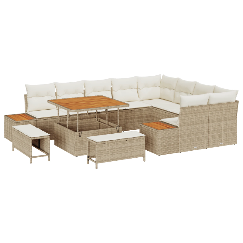 vidaXL Dārza dīvānu komplekts ar spilvenu Bēša Poliūtu rotangpalma