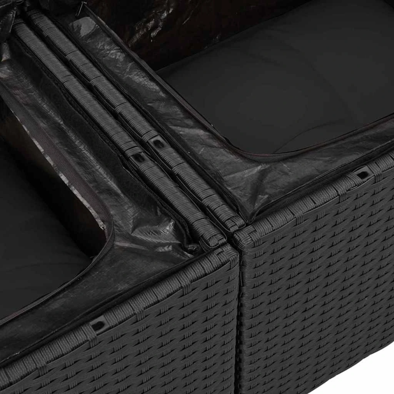 vidaXL Dārza dīvānu komplekts ar spilvenu 14 pcs Melna poliratāns