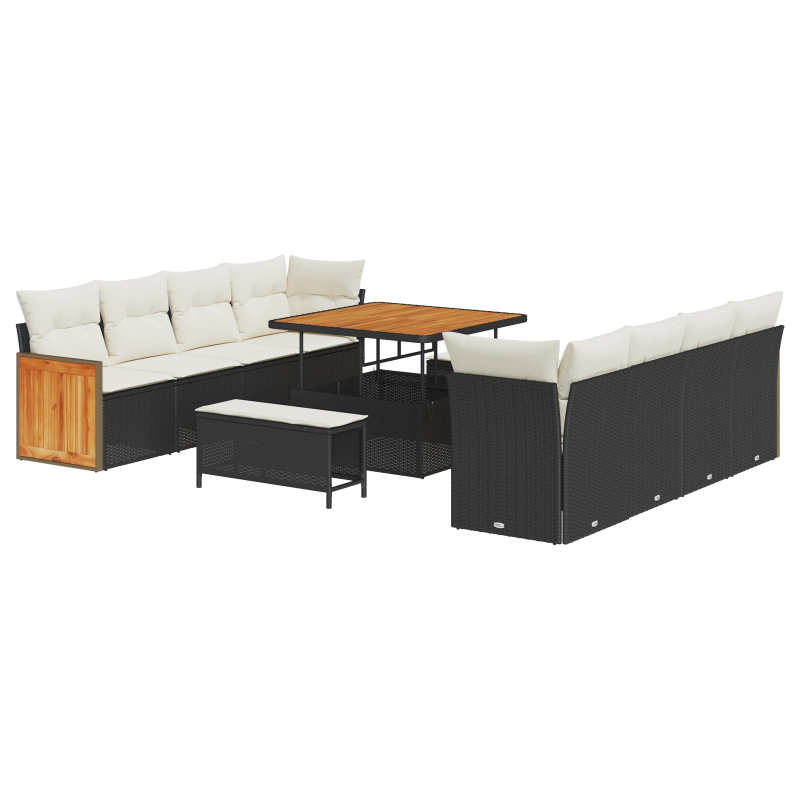 vidaXL Dārza dīvānu komplekts 12 pcs Melns un Krēmkrāsa poliratāns