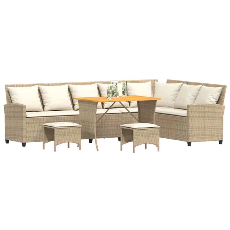 vidaXL 4-daļīgs dārza dīvānu komplekts, matrači, bēša L-veida