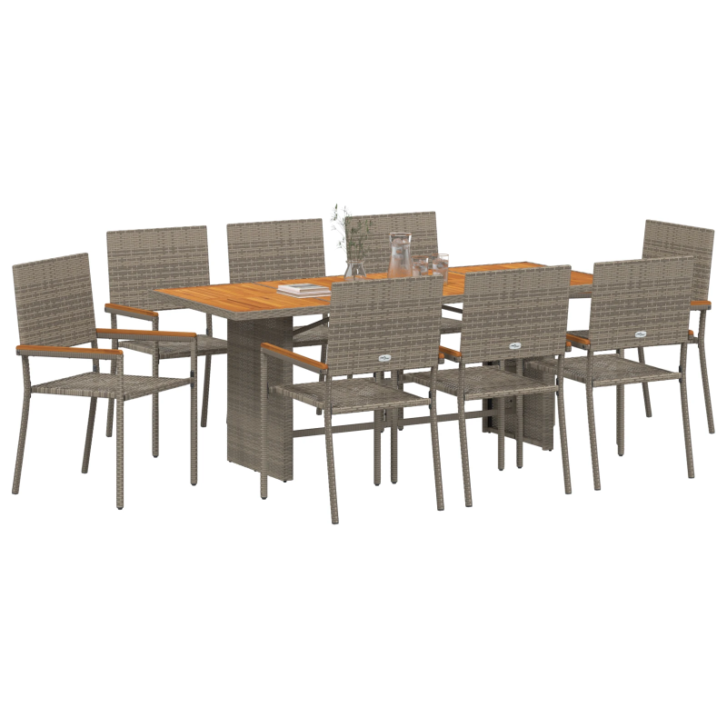 vidaXL Dārza ēdamgalds 9 pcs Pelēka poliratāns