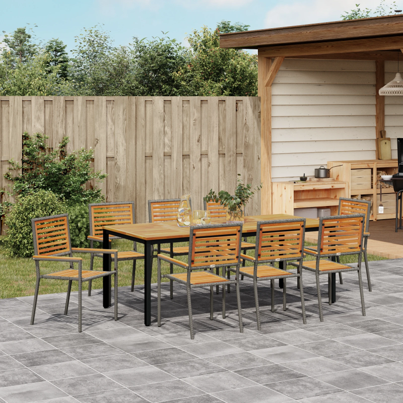 vidaXL Dārza ēdamgalds 9 pcs Pelēks un brūns poliratāns