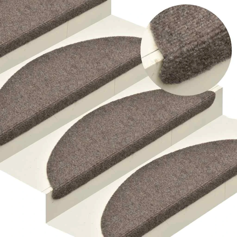 vidaXL kāpņu paklājiņi, pašlīmējoši, 30 gab., 65x21x4 cm, bēši, pusapaļi, lieli