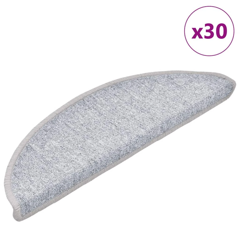 vidaXL kāpņu paklājiņi, 30 gab., 56x17x3 cm, gaiši pelēki, pusapaļi