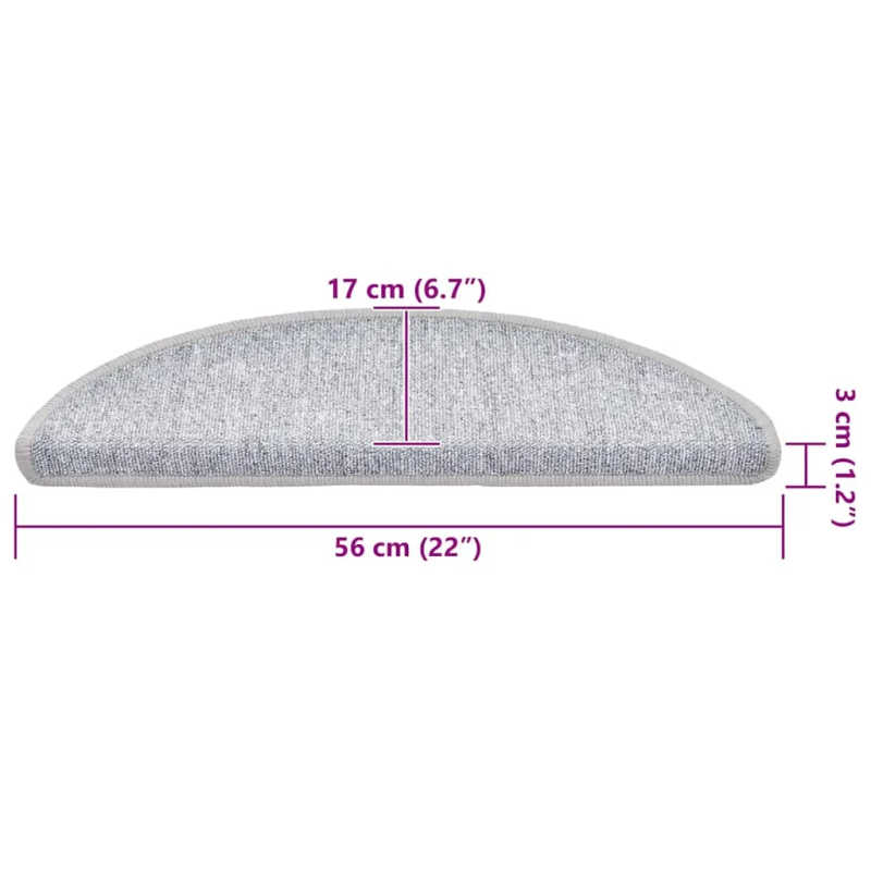 vidaXL kāpņu paklājiņi, 30 gab., 56x17x3 cm, gaiši pelēki, pusapaļi