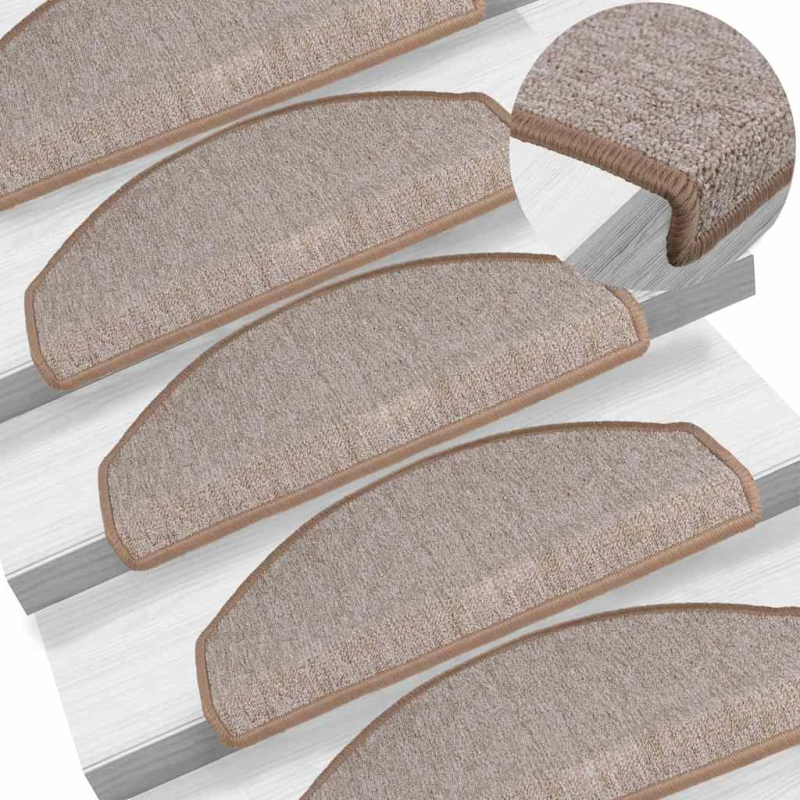 vidaXL kāpņu paklājiņi, 30 gab., 65x24x4 cm, gaiši brūni, pusapaļi, lieli