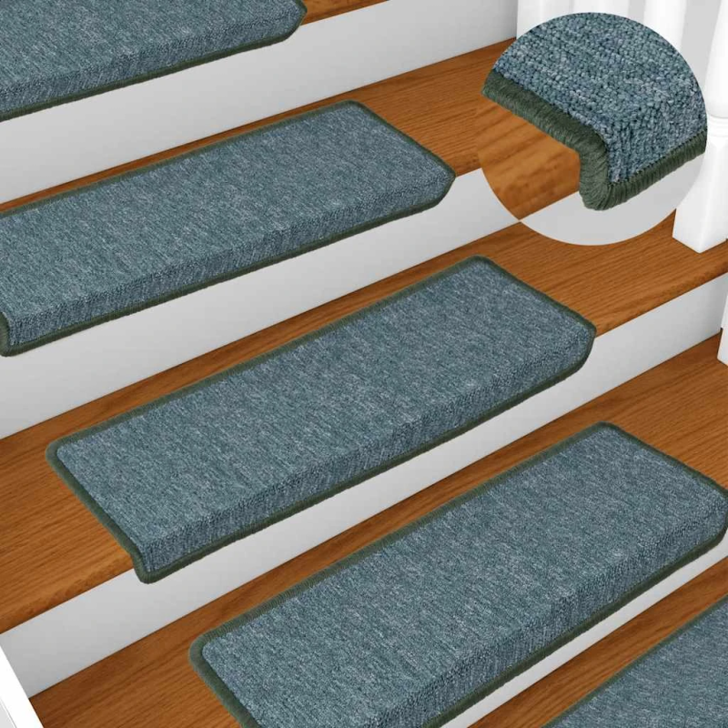 vidaXL kāpņu paklājiņi, 30 gab., 65x21x4 cm, tumši zaļi, taisnstūrveida mala