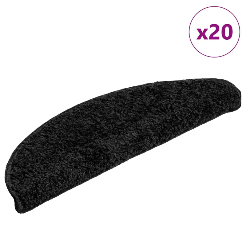 vidaXL kāpņu paklājiņi, 20 gab., 56x17x3 cm, melni, pusapaļi