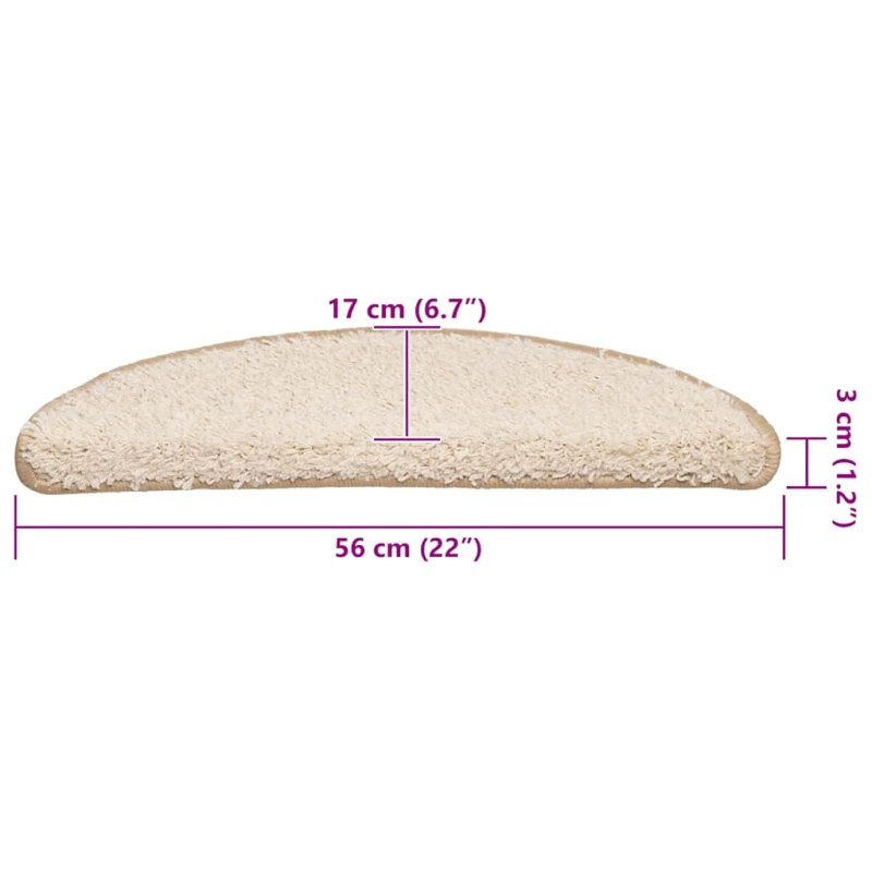 vidaXL kāpņu paklājiņi, 20 gab., 56x17x3 cm, krēmkrāsas, pusapaļi