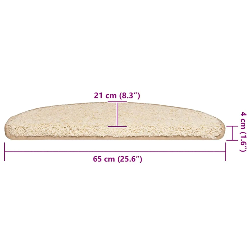 vidaXL kāpņu paklājiņi, 20 gab., 65x21x4 cm, krēmkrāsas, pusapaļi, lieli