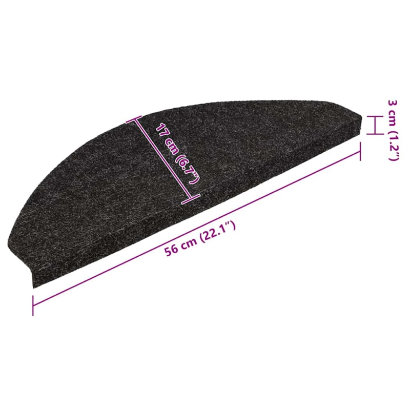 vidaXL kāpņu paklāji, 20 gab., pašlīmējoši, 56x17x3 cm, melni