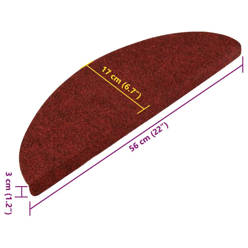 vidaXL kāpņu paklāji, 30 gab., pašlīmējoši, 56x17x3 cm, sarkani