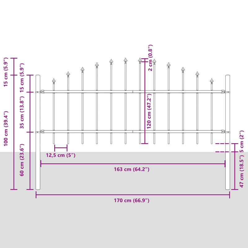 vidaXL Dārza žogs 3 pcs Pelēka 170 x 140 cm