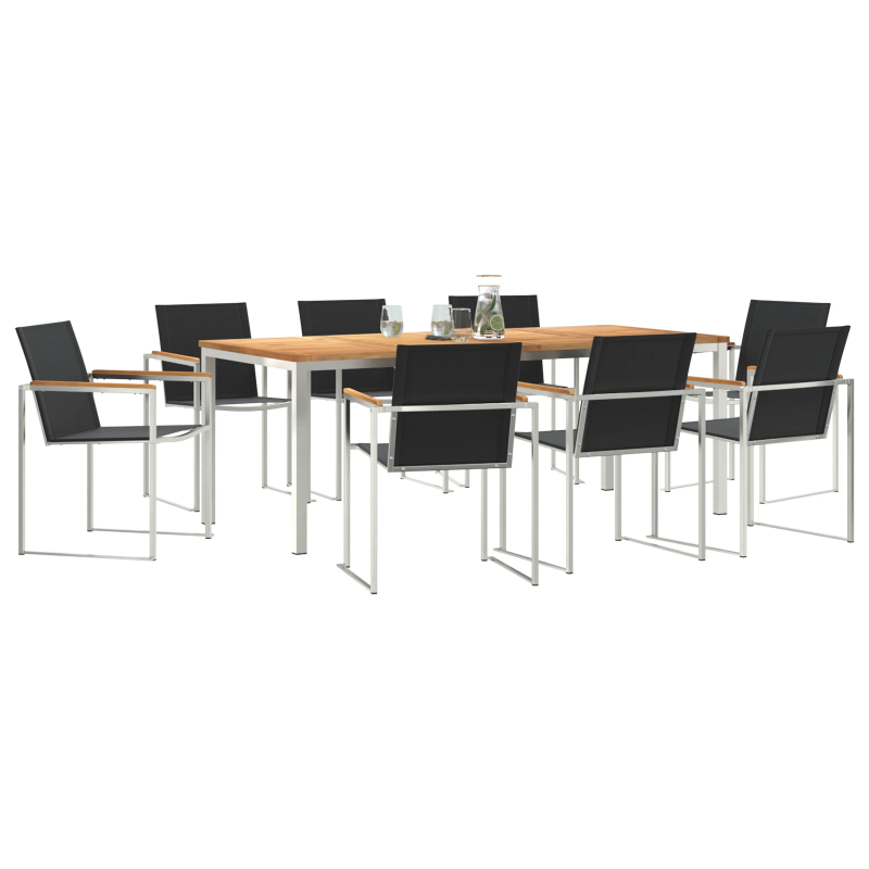 vidaXL Dārza ēdamgalds 9 pcs Brūna Ciets tekša koks