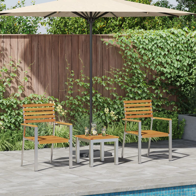 vidaXL Dārza ēdamgalds 3 pcs Brūna Cietā akācijas koks