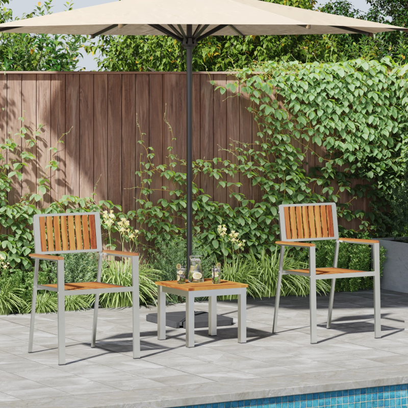 vidaXL Dārza ēdamgalds 3 pcs Brūna Cietā akācijas koks