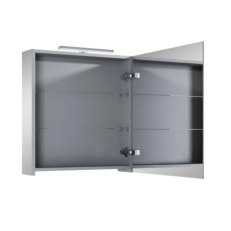 Piekarināms vannas istabas skapis ar spoguli Masterjero Ekoline 168727, pelēka krās., 13.6 cm x 60.6 cm x 63.8 cm