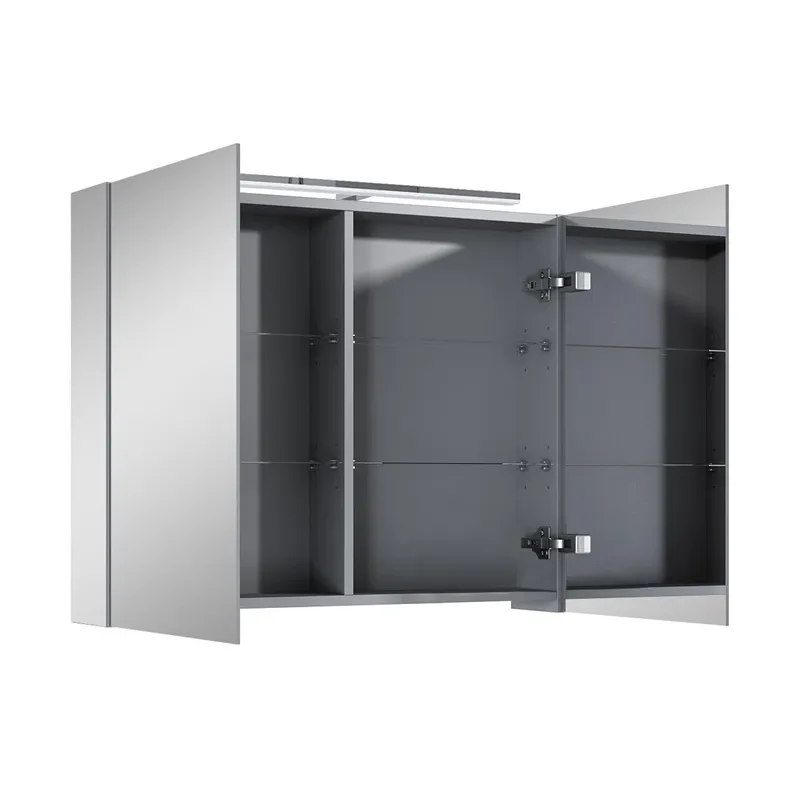 Piekarināms vannas istabas skapis ar spoguli Masterjero Ekoline 168729, pelēka krās., 13.6 cm x 80.6 cm x 63.8 cm