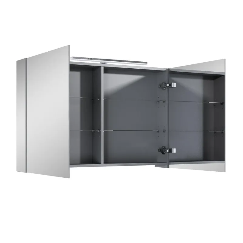 Piekarināms vannas istabas skapis ar spoguli Masterjero Ekoline 168732, pelēka krās., 13.6 cm x 100.6 cm x 63.8 cm