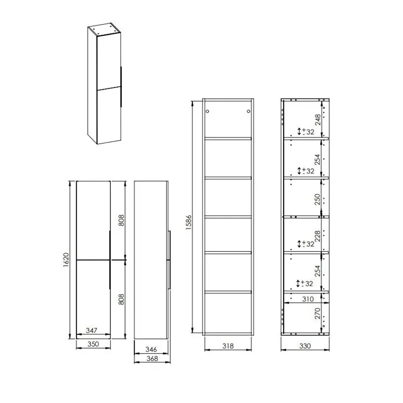 Piekarināms vannas istabas skapis Masterjero Aria, balta krās., 36 cm x 35 cm x 162 cm