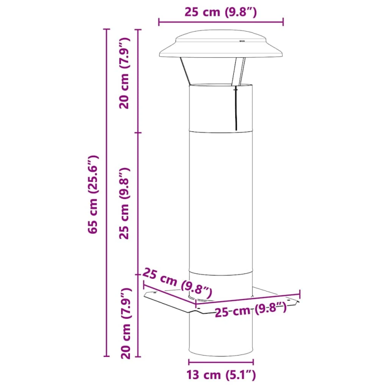 vidaXL Skursteņa pagarinājums Sudraba 25 x 25 x 65 cm