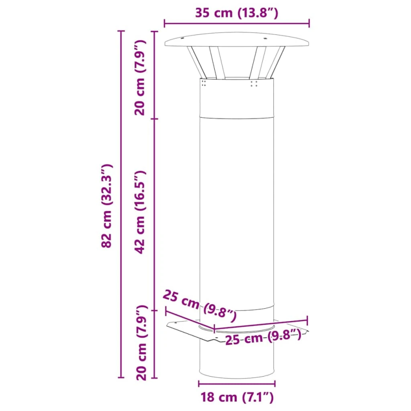 vidaXL Skursteņa pagarinājums Sudraba 35 x 35 x 82 cm